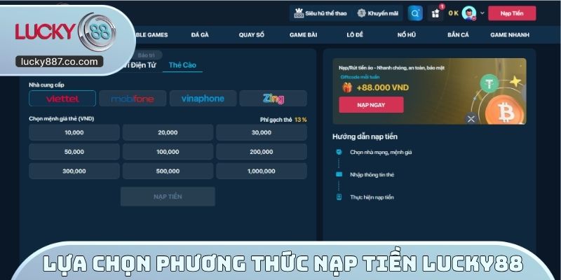 Phương thức nạp tiền LUCKY88