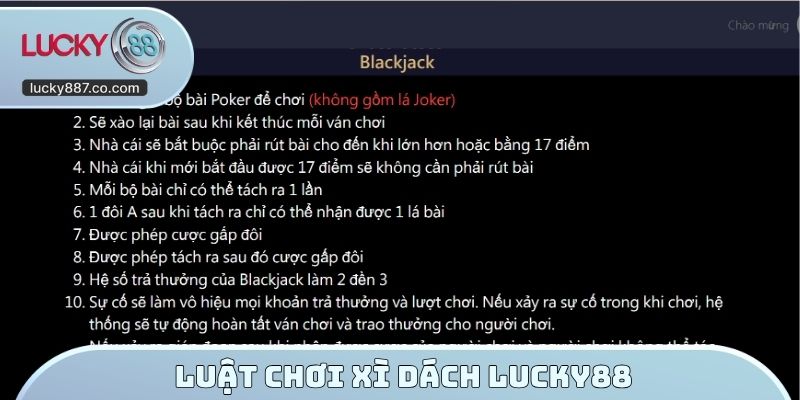 Luật chơi Xì dách Lucky88